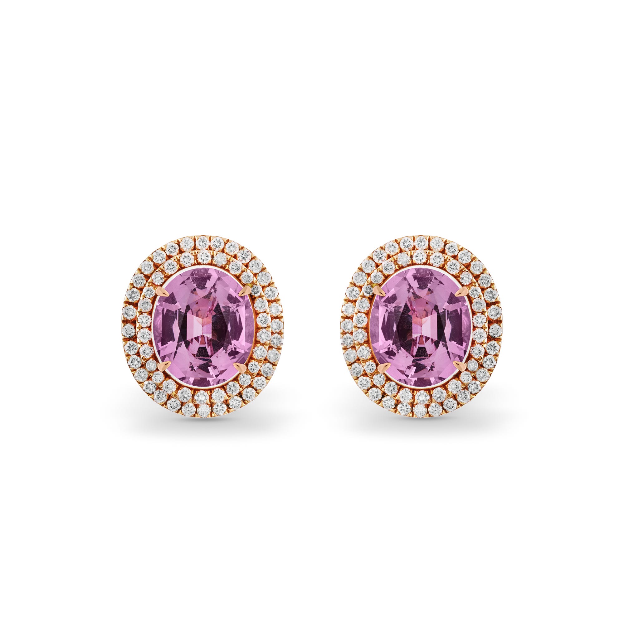 Oval Pastel Pink Spinel and Diamond Earrings, Rose Gold
