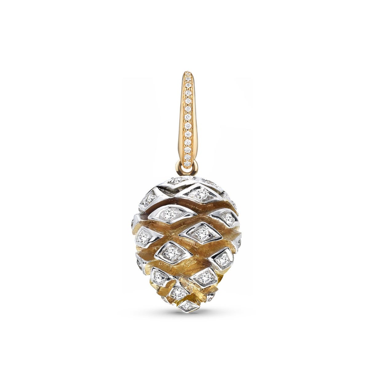 Woodland Pine Cone Charm in 18ct Yellow Gold with Diamonds