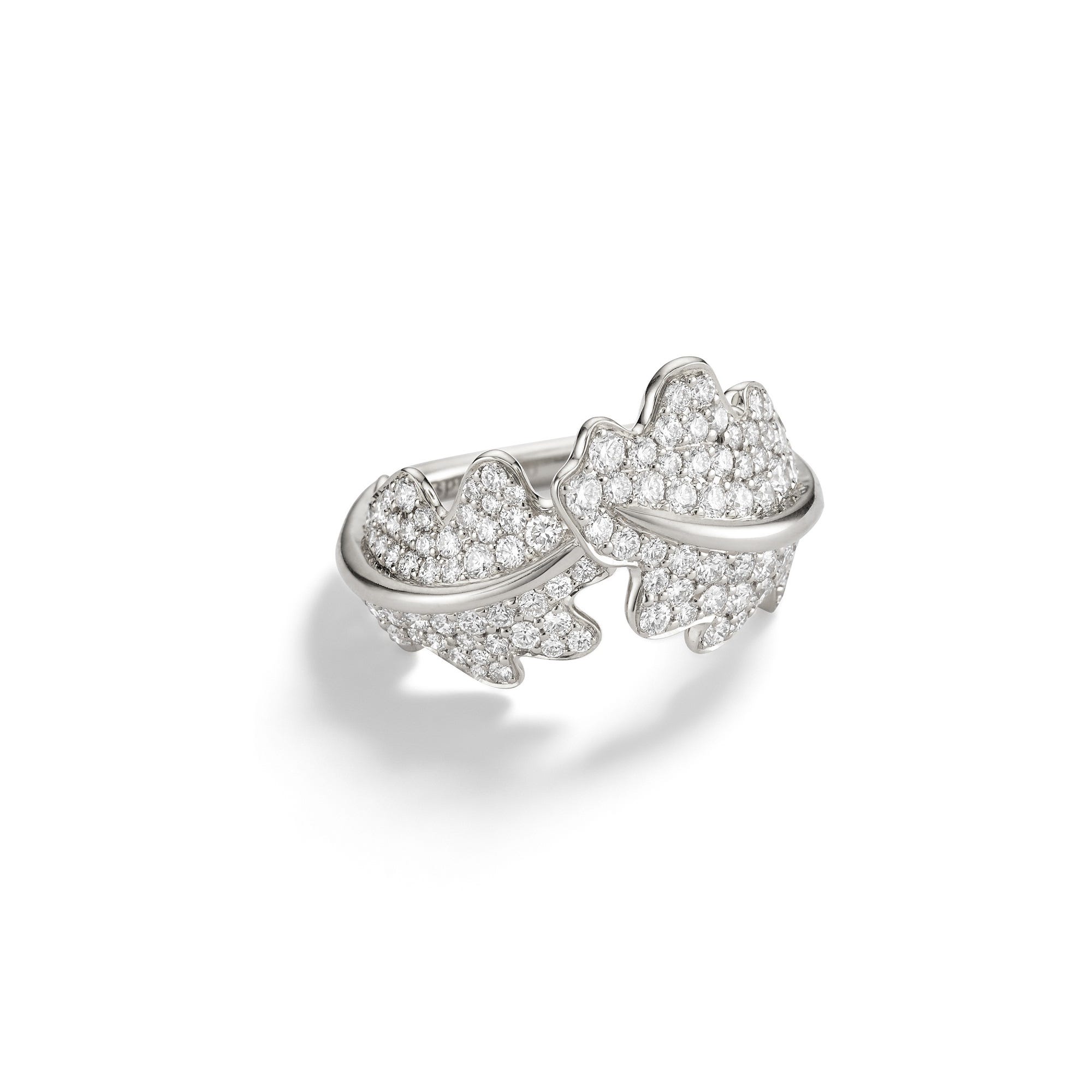 Woodland Oak Leaf Crossover Ring in 18ct White Gold with Diamonds