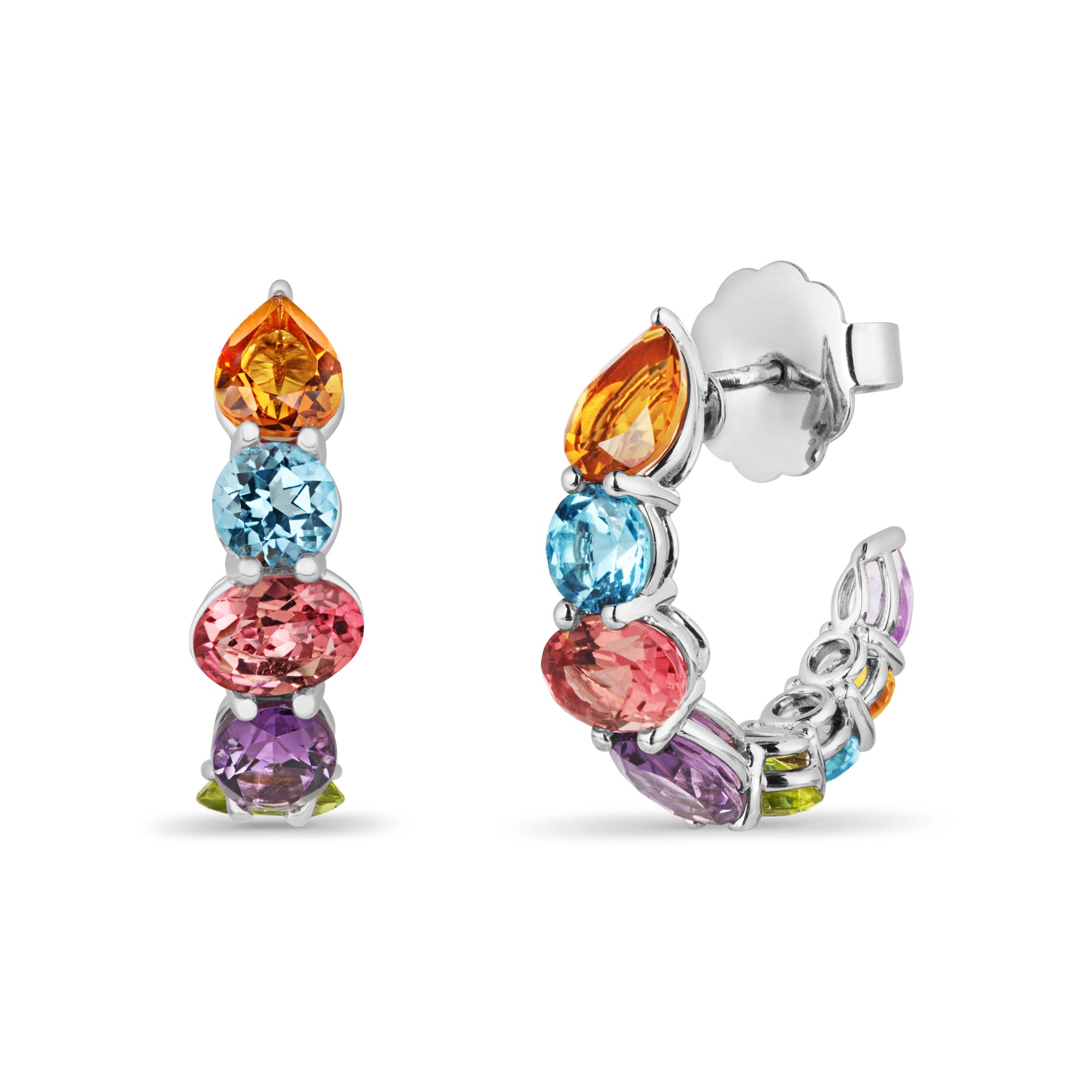 Chaos Mini Earrings in 18ct White Gold with Multicoloured Gemstones