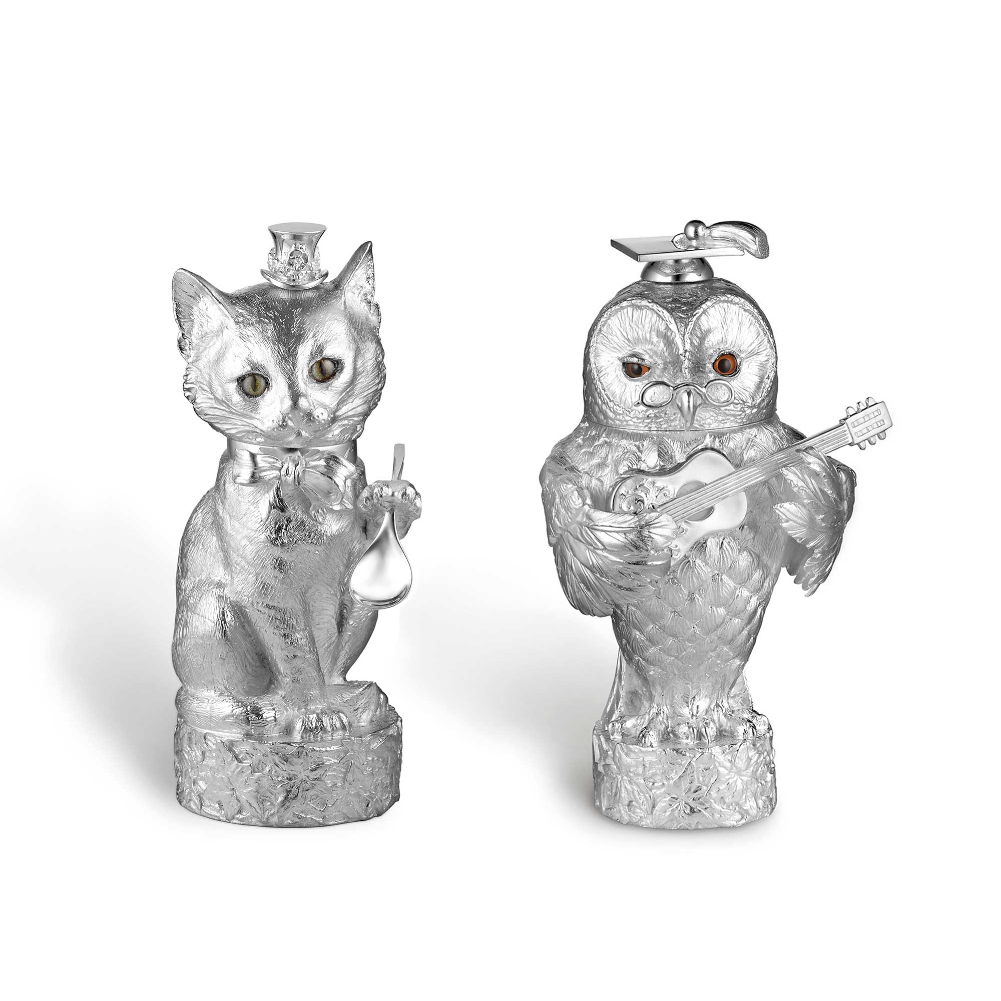 Owl & Pussy Cat Salt & Pepper Mills, Silver