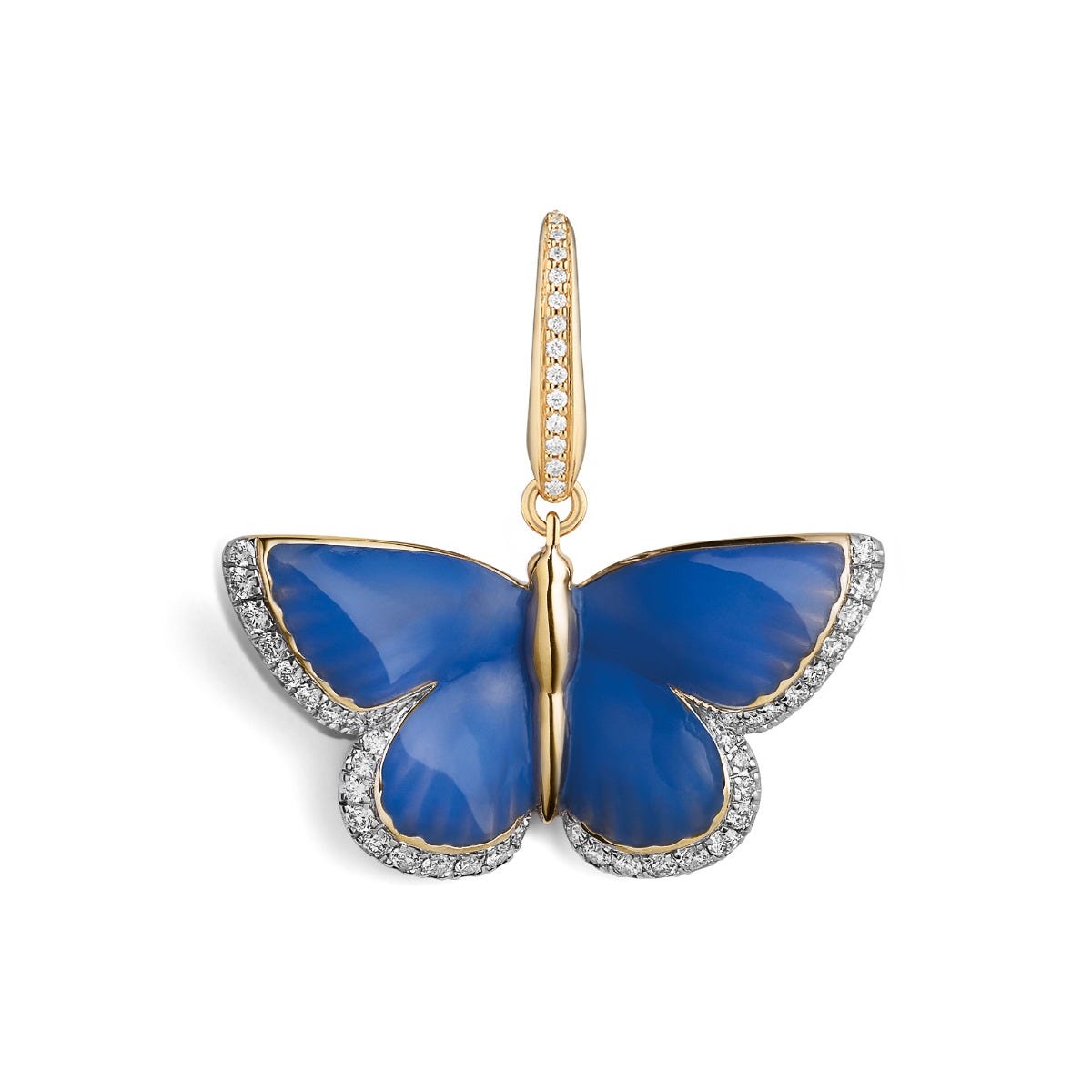 Woodland Blue Butterfly Charm in Enamelled 18ct Yellow Gold with Diamonds